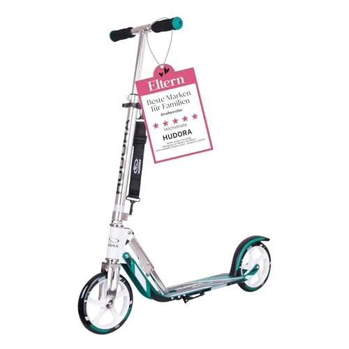 HUDORA BigWheel Scooter 205 I Scooter Robusto de Aluminio I Scooter Urbano Regulable en Altura y Plegable I Scooter para niños y Adultos de hasta 100 kg I Scooter a Pedales con Pata de Cabra