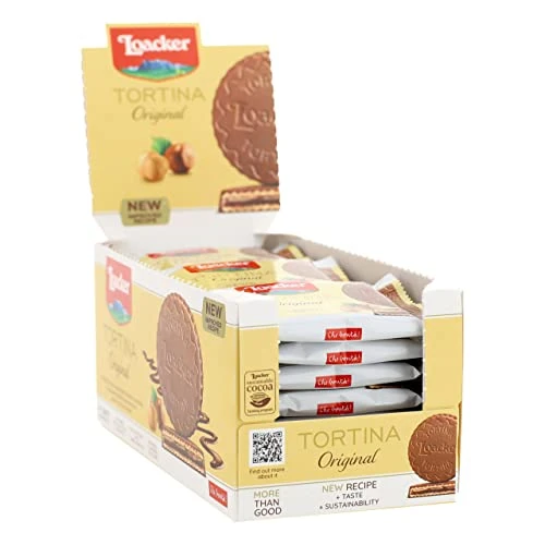 Offerta a tempo: Loacker - Tortine Gran Pasticceria Original - Tortine con Cuore di Crema alla Nocciola e Cialde Wafer, Ricoperte di Cioccolato al Latte - Merenda e Snack - 1 Confezione da 24 Tortine — 30% da 16,60 € a 11,60 €