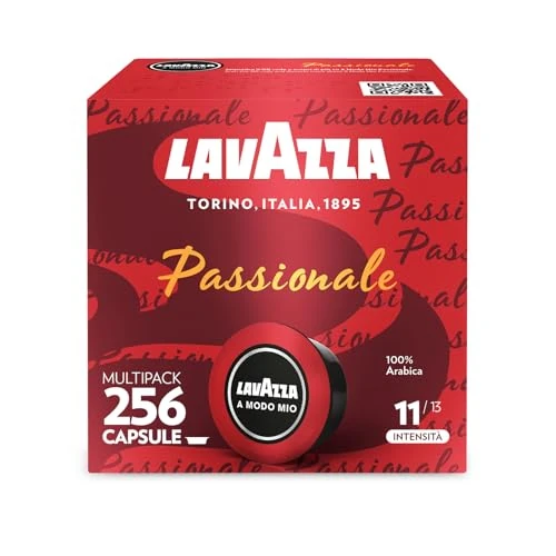 Lavazza, A Modo Mio Espresso Passionale, 256 kapsułek kawowych, z aromatycznymi nutami karmelu i czekolady, 100% arabika, intensywność 11/13, ciemne palenie, 16 opakowań po 16 kapsułek