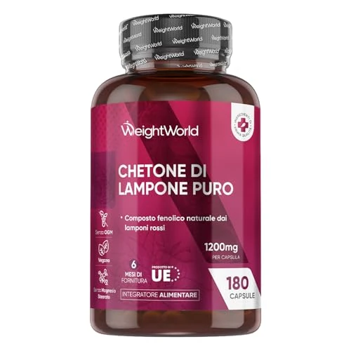 Offerta a tempo: Chetoni Esogeni di Lampone Puro in 180 Capsule Vegane (6 Mesi di Fornitura), 1 al Giorno, Integratore Chetoni Estratto 20:1 (1200mg), Raspberry Ketone Pure, Privo di Magnesio Stearato, Senza Glutine - 55% da 21.99 € a 9.99 €