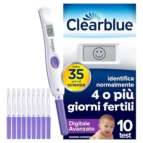Offerta a tempo: Test di ovulazione Clearblue Digitale Avanzato . Aumenta le tue possibilità di rimanere incinta,1 portastick digitale e 10 Test di ovulazione, prova l'app GRATUITA Tracker mestruazionieciclo Clearblue - 11% da 25.99 € a 23.23 €