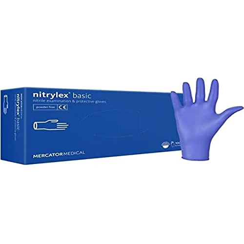 MERCATOR MEDICAL NITRYLEX CLASSIC BLUE Nitrile Gloves, Size L - 100 Pieces, Disposable Gloves, Powder Free, Textured Fingertips Latex Free