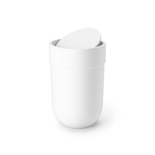 Offerta a tempo: Umbra Touch Cestino con Coperchio, 6 Litri, Bianco | Linee curve, design compatto, adatta a bagno e ufficio, plastica riciclata - 0.00% da 33.80 € a 33.80 €