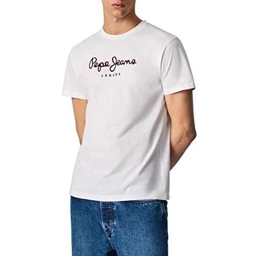 Limited-time offer: Pepe Jeans Eggo Men's T-Shirt Regular Fit Short Sleeve White (White), XS from 12.50 GBP to 12.50 GBP (save 0%)