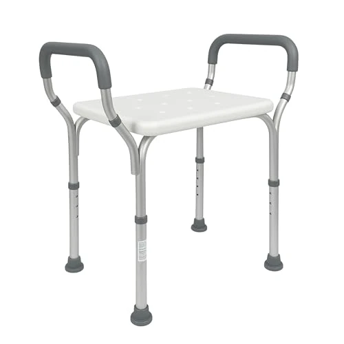 Mobiclinic®, Tabouret de Douche, avec Accoudoirs, Réglable en Hauteur, Acueducto, Embouts antidérapants, Léger, Ergonomique, Máx. 100 Kg, Aluminium et PVC, Blanc