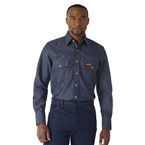 Wrangler Riggs Workwear - Camisa de Manga Larga Resistente al Fuego con Dos Bolsillos, para Hombre, Índigo, X-Large