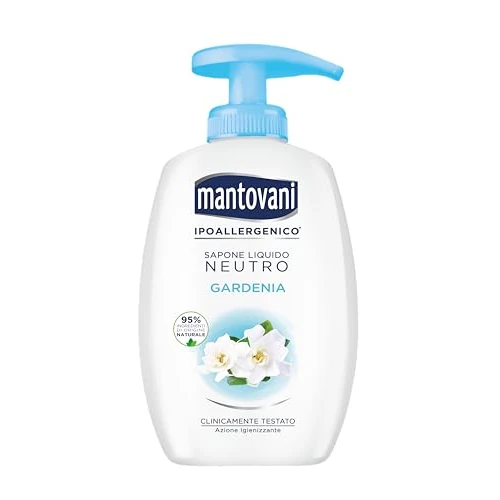 Offerta a tempo: Mantovani - Sapone Liquido Mani Neutro Ipoallergenico, Fragranza Gardenia, con Vitamina E e Collagene Vegetale, 300 ml - 13% da 1.48 € a 1.29 €