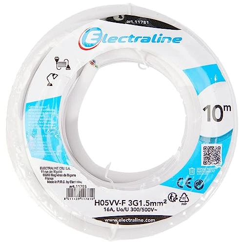 Oferta limitada: Electraline 11781, Cable para Extensiones H05VV-F, Sección 3G1.5 mm, 10 m, Blanco de 20.99 € a 20.99 € (ahorro 0.00%)
