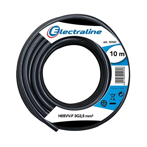 Electraline 11821 Cable para Extension H05VV-F, Sección 3G2.5 mm, 10 m, Negro