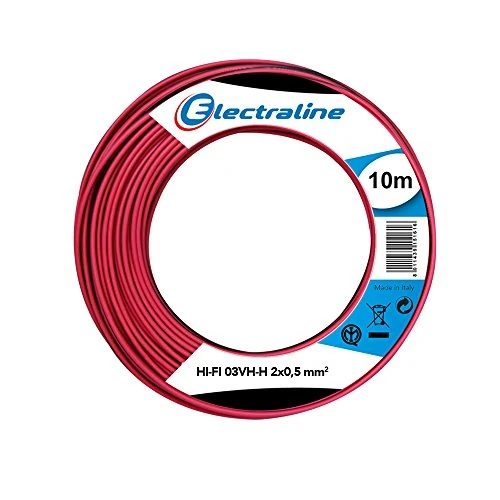 Electraline 10831 Cavo HiFi per casse altoparlanti sezione 2x0,50 mm² - 10 mt - rosso e nero