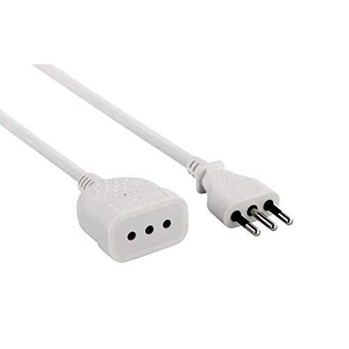 Electraline 46114 Rallonge 5 m fiche et Prise Petite 10 A, Blanc – Section Câble 3 G0,75 mm²