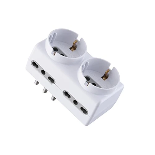 Electraline 71063-schuko Adapter 2 SOCKETS Sockets 4 und 10/16 Plug 16 A 230 V White Farbe: Weiß