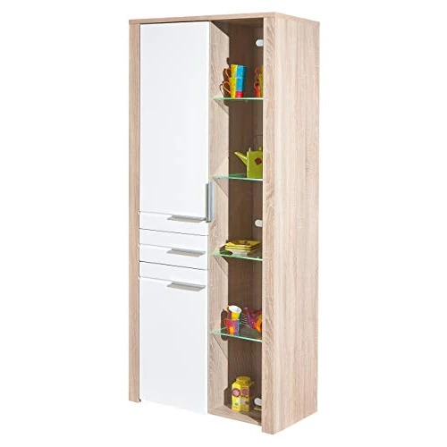 Offerta a tempo: Inter Link Vetrina Buffet Cristalliera Truciolare Decoro Sonoma Rovere, Bianco Lucido - 0.00% da 169.00 € a 169.00 €