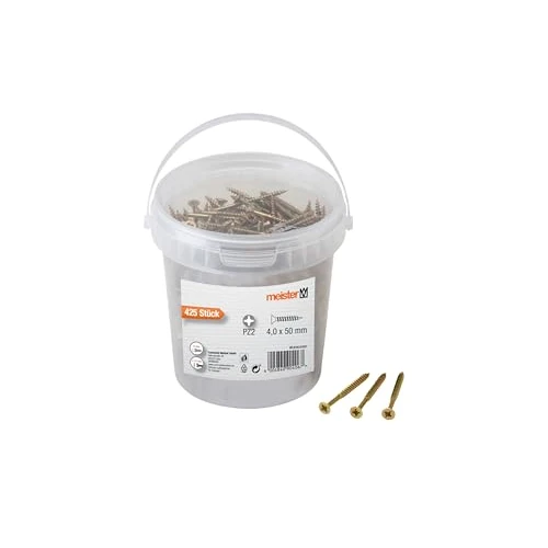 Offerta a tempo: Meister Viti universali, 4,0 x 50 mm, 425 pezzi, testa svasata, attacco PZ Pozidriv, filettatura parziale, zincata, set di viti, secchio per viti, 904060 - 38% da 13.27 € a 8.19 €