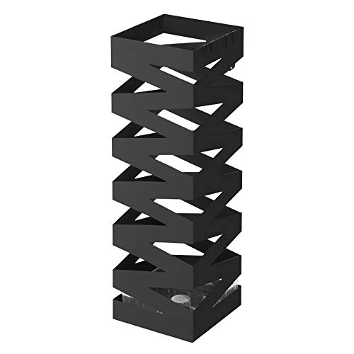 SONGMICS parapluhouder, metaal, parapluhouder, vierkant, 4 haken en een afneembare wateropvangbak, 15,5 x 15,5 x 49 cm, zwart LUC16B