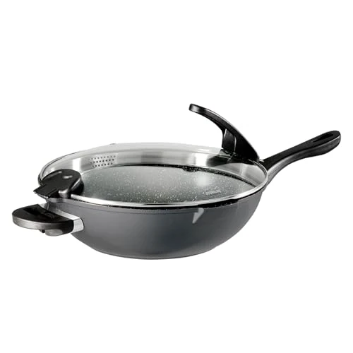Oferta limitada: STONELINE FUTURE Sartén Wok 32 cm Aluminio Fundido con Tapa Coladora Vertedores Sartén Honda Grande Inducción Revestimiento Antiadherente con Partículas Piedra Reales, Todo Tipo Cocinas, Sin Grasa de 120.95 EUR a 120.95 EUR (ahorro 0%)
