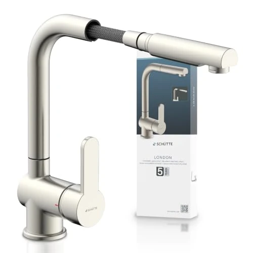 Offerta a tempo: Rubinetto da cucina SCHÜTTE LONDON con doccetta estraibile, rubinetto da cucina orientabile a 360 gradi, rubinetto con miscelatore monocomando, miscelatore per lavello effetto acciaio inox - 35% da 139.99 € a 90.71 €