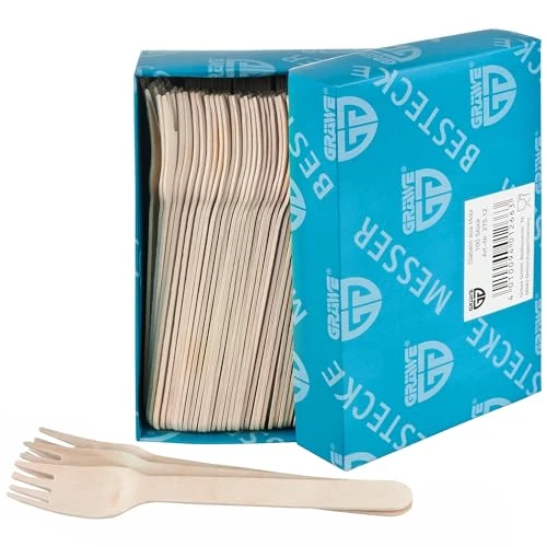 Offerta a tempo: GRÄWE Posate monouso, forchette di legno, confezione da 100, posate di legno, ecologiche e biodegradabili - 0.00% da 9.99 € a 9.99 €