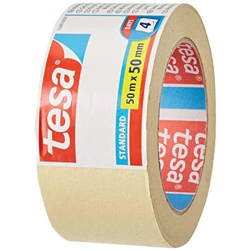 tesa 05089-00000-00 Papierklebeband/Maler-Krepp, Standard, ohne Lösungsmittel, 50 mm, Transparent