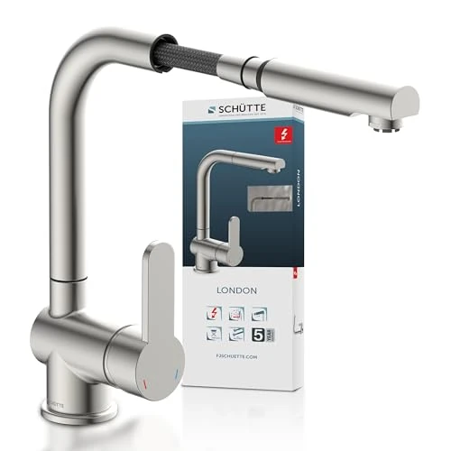 F.J. Schütte 79729 London – Grifo para fregadero, aspecto de acero inoxidable