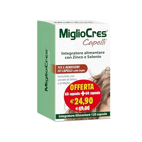 Offerta a tempo: F&F 53070 MiglioCres Linea Capelli, Integratore Alimentare, 60+60 Capsule Promo - 29% da 24.50 € a 17.44 €