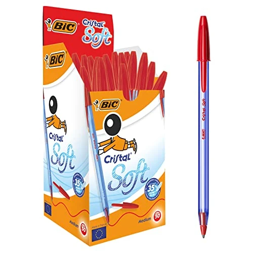 Offerta a tempo: BIC Cristal Soft, Penne Rosse a Sfera, Punta Media (1.2 mm), Confezione da 50, Fornitura per Cancelleria Scuola, Ufficio e Business - 6% da 16.82 € a 15.74 €