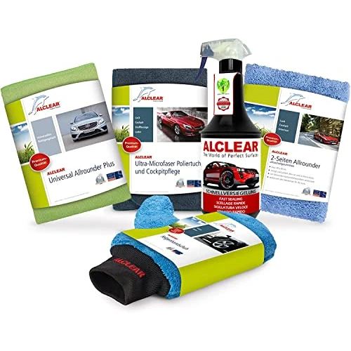 Offerta a tempo: ALCLEAR 8201050 - Set di rivestimenti per auto per una profonda lucentezza, con vernice e dischi, panno per lucidatura, rivestimento della vernice, guanto per cerchioni, panno per abitacolo - 0.00% da 16.84 € a 16.84 €