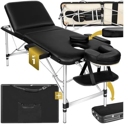 Offerta a tempo: tectake® Lettino Massaggio Portatile, Letto Pieghevole Massaggi a 3 Zone, Lettino Massaggio Professionale con Borsa Trasporto Inclusa – Larghezza senza braccioli: 61 cm, Nero - 10% da 104.90 € a 94.79 €