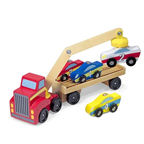 Limitiertes Angebot: Melissa & Doug - Spielzeug Autotransporter aus Holz mit magnetischem Kran und Autos, 6-teilig, Für Kinder ab 3 Jahren von 22.99 EUR auf 21.51 EUR (Spare 6%)