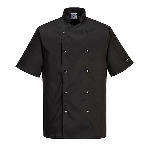 Limited offer: Portwest Workwear Mens Cumbria Chefs Jacket Black Medium from 58.00 EUR to 58.00 EUR (save 0%)