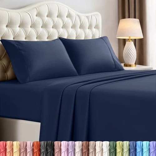 Offerta a tempo: Utopia Bedding Set di lenzuola in microfibra 4 pezzi (blu navy, matrimoniale) - 20% da 26.95 € a 21.56 €