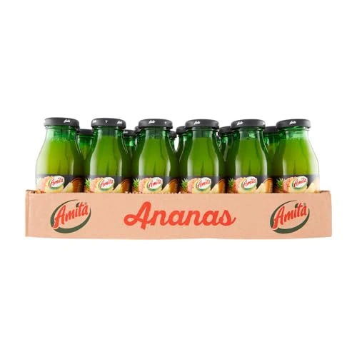 Amita Ananas, Bevanda Rinfrescante a Base di Ananas, Gusto Autentico e Fresco, con almeno il 40% di Frutta - Confezione da 24 Bottiglie di Vetro