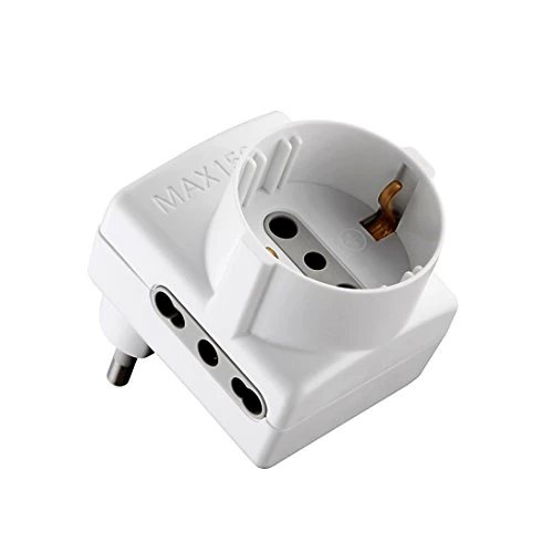 Adapter Electraline 70066, z 1 gniazdem schuko i 2 gniazdami dla dwóch włoskich 10 wtyczek/16 a, 230 v biały