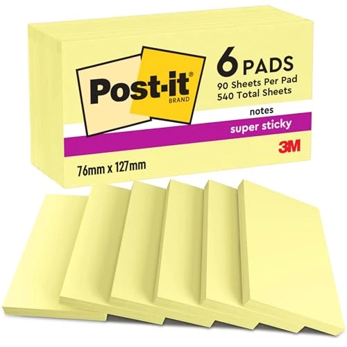 Offerta a tempo: Post-it Foglietti Super Sticky, 6 Blocchetti (540 Fogli), 127 mm x 76 mm - 59% da 18.49 € a 7.65 €