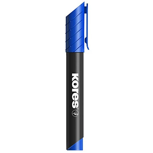 Kores - Blue Permanent Marker Pens - K-Marker XP1, Round Tip Marker Pen - Waterproof Marker Pens for All Surfaces - Back to School Supplies, Office Supplies - Pack of 12