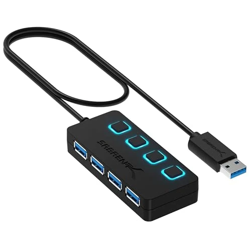 SABRENT Hub USB 3.2, Ultra-Fast 5 Gbps 4 Port Hub USB 3.0 avec des Commutateurs Et des Voyants d'alimentation Individuels, Multi USB Hub Adaptateur Mac, Station d’Accueil câble de 60cm (HB-UM43)