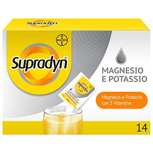 Offerta a tempo: Supradyn Magnesio e Potassio Integratore Multivitaminico con Vitamine B, Vitamina C e Sali Minerali per Stanchezza, Caldo e Sport, 14 Bustine Effervescenti Senza Zucchero, Gusto Arancia — 78% da 12,50 € a 2,75 €