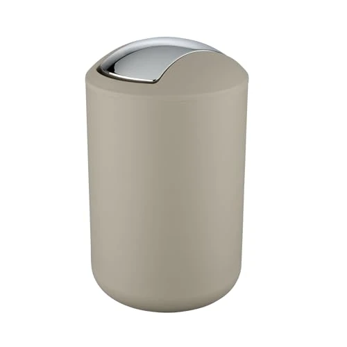 Wenko Cubo con tapa oscilante Brasil L taupe 6,5 l - a prueba de rotura Capacidad: 6.5 l, Plástico (TPE), 19.5 x 31 x 19.5 cm, Taupe