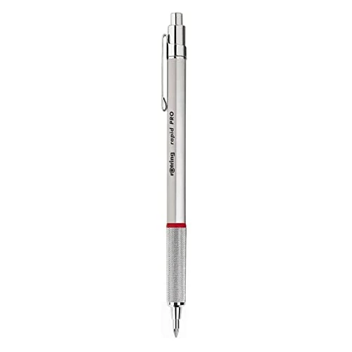 rOtring Rapid Pro penna a sfera retrattile per disegno tecnico | Punta media | Inchiostro blu | Corpo interamente in metallo Argento