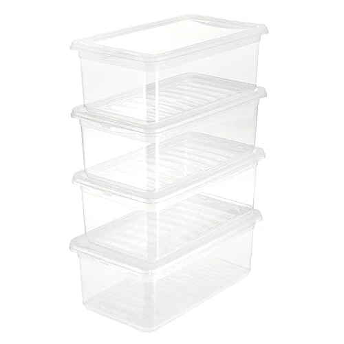 keeeper Boîtes de Rangement avec Couvercle et Système de Fermeture Coulissante (33 x 19 x 12 cm), 4x 5,6 l, Cornelia, Bleu Transparent