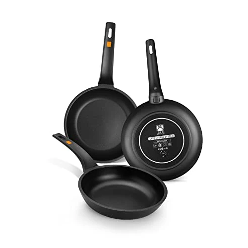 Offerta a tempo: BRA Efficient Set di 3 Padelle, 18, 22, 26 cm, in Alluminio Pressofuso con Rivestimento in Teflon Antiaderente, Platinum Plus - 29% da 124.90 € a 88.26 €