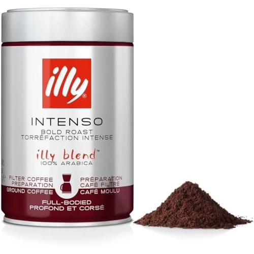 illy Intenso Ground Coffee, Dark Roast, 100% Arabica, Ideal for Filter/Cafetiere Preparation, 250g Tin