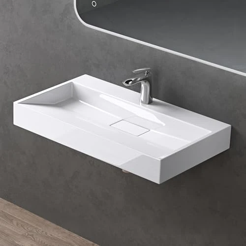 Offerta a tempo: doporro Lavabo Bagno Rettangolare 70 cm, Lavandino Bagno da Appoggio o Sospeso in Minerale Fuso Bianco Lucido, Foro Rubinetto, Scarico Incluso Colossum19 - 0.00% da 139.95 € a 139.95 €