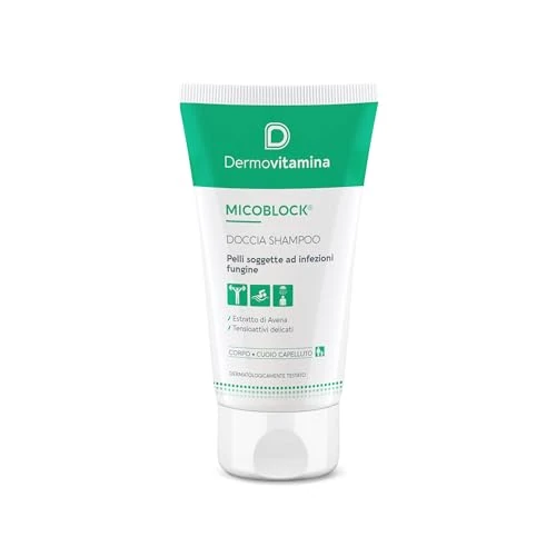Dermovitamina Doccia Shampoo Antifungino Micoblock - Corpo e Capelli - Per Pelli Soggette a Infezioni Fungine - Bagnoschiuma Per Piscina e Palestra - Proteine d'Avena - 200 ml