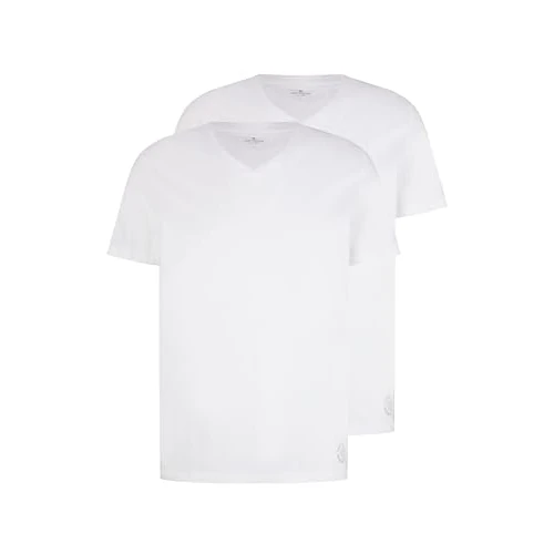 Offerta a tempo: TOM TAILOR 1008639, Maglietta Basic in Confezione Doppia con Scollo a V Uomo, Bianco (White 20000), L - 0.00% da 36.89 € a 36.89 €