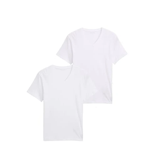Offerta a tempo: TOM TAILOR 1008639, Maglietta Basic in Confezione Doppia con Scollo a V Uomo, Bianco (White 20000), XL - 50% da 19.99 € a 9.95 €
