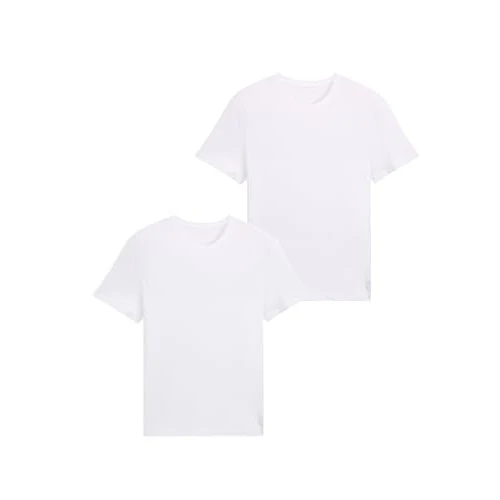 Offerta a tempo: TOM TAILOR 1008638, Maglietta Basic in Confezione Doppia Uomo, Bianco (White 20000), L - 17% da 15.90 € a 13.16 €