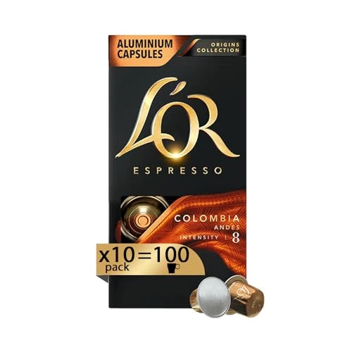 Offerta a tempo: L'Or - Capsule Caffè Espresso Colombia - 100 Capsule in Alluminio - 10 pacchetti da 10 - Intensità 8 - Compatibili con Macchine Nespresso®* original - 17% da 35.99 € a 29.99 €