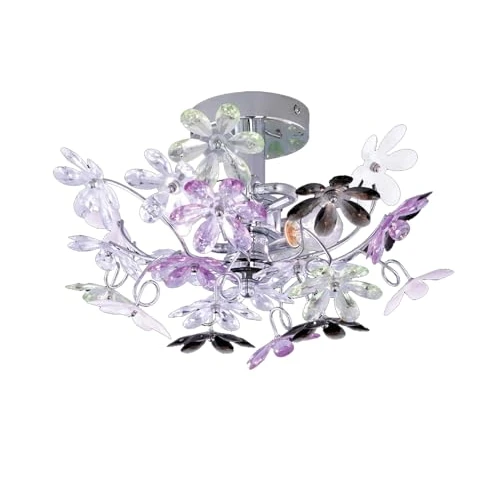 Limited-time offer: Reality Leuchten R20012017 Wall/Ceiling Light with Clear Colourful Blossoms 2X E14 Maximum 40 W Bulbs/Bulbs not Included/Diameter 38 cm Chrome from 62.34 £ to 62.34 £ (save 0.00%)