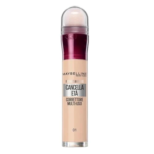 Maybelline New York, Corrector de Ojeras Borrador de Imperfecciones con Hidratación 12H y Acabado Natural, Cobertura Perfecta para Bolsas y Piel Radiante Todo el Día, 6.8 ml, Tono 01 Light